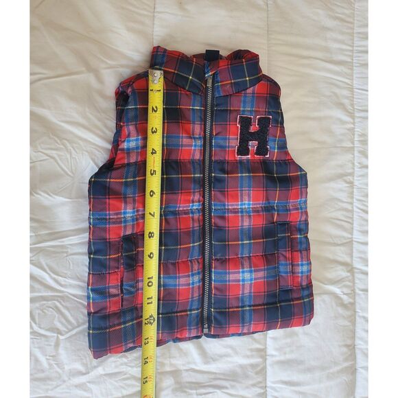 Tommy Hilfiger Puffer Vest Baby 12 Months Red and Blue Plaid With Varsity Letter - Picture 5 of 5